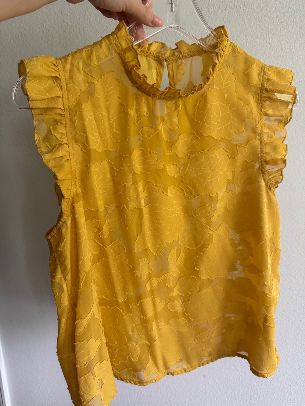 Yellow Sleeveless Ruffle Neck Women's Work Office Top - Picture 6 of 6